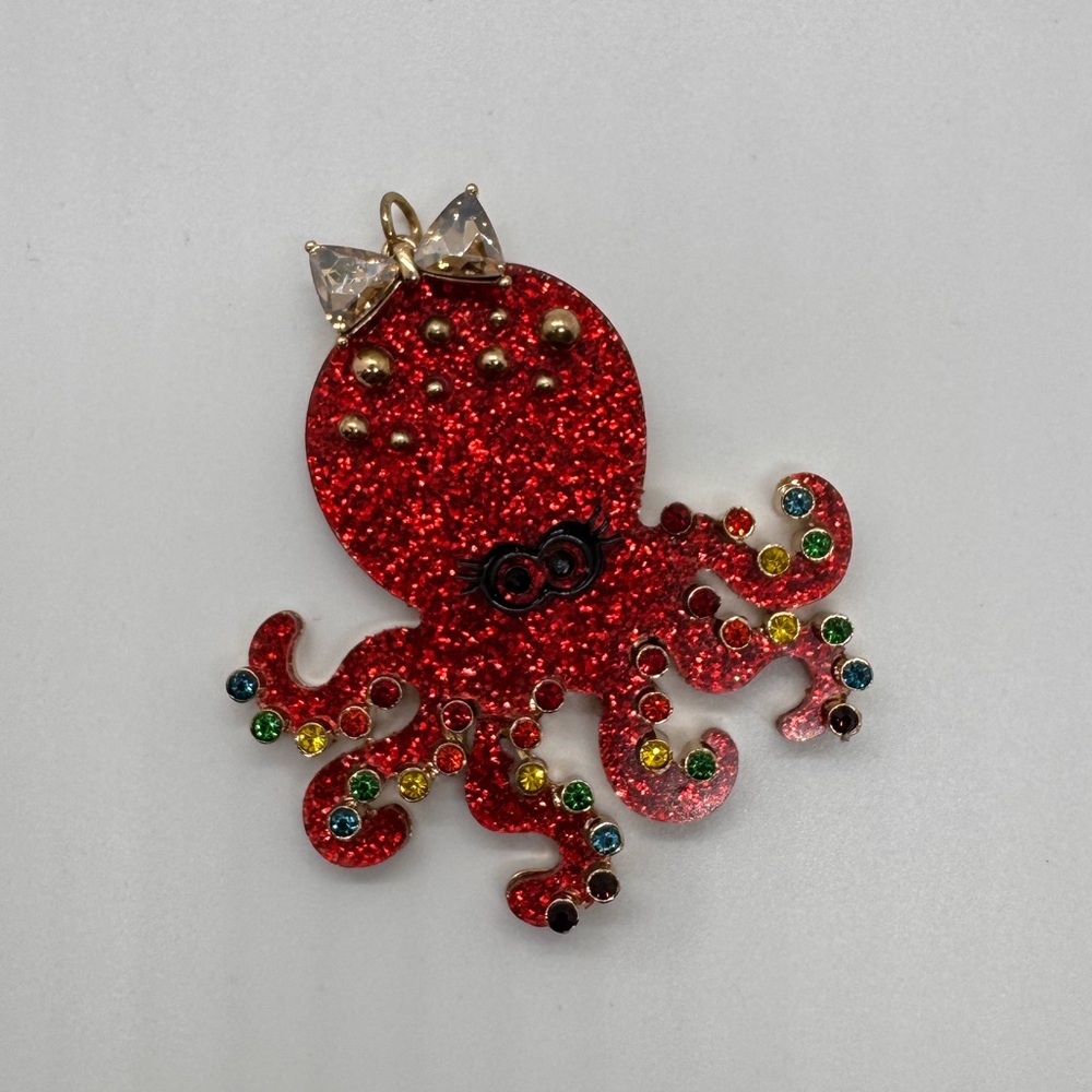 Betsy Johnson Statement drop earrings colorful red glitter octopus with pendant - Picture 6 of 10